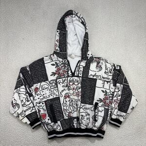 Vintage Bay Club Active French Graphic Print AOP Hoodie Womens L Made In USA 80s